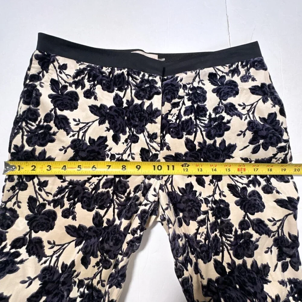 Tory Burch Dayton Floral Velvet Pants Size 8 Ivory Purple Flocked